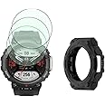 SHUAXI Watch Screen Protector (3+1Pack) Compatible for Amazfit T-Rex 2, Tempered Glass Film Anti-Scratch High Definition Full Coverage and Soft TPU Protective Case, black