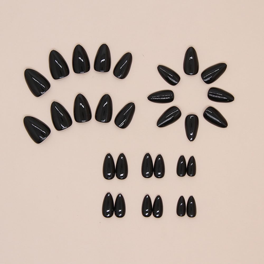 30 Pcs Black Press on Nails Short Almond - YEFIUO Extra Short Fake Nails Press ons Nail Art Tips French Glitter Glue on Nails with Design Full Cover False Nails Stick on Nails Acrylic Nail Kit - Image 3