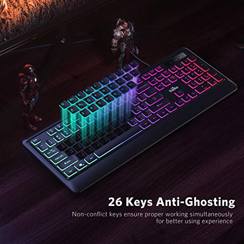Fiodio Rainbow Membrane Gaming Keyboard, Quiet Wired Computer Keyboard