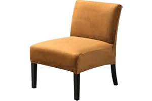 JIAN YA NA Armless Accent Chair Cover, Stretch Armless Chair Slipcover Velvet Armless Chair Covers Slipper Chair Slipcover Furniture Protector Covers for Living Room Bedroom(Velvet, Camel)