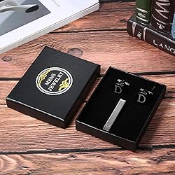 LOYALLOOK Black Initial D Cufflinks and Tie Clip