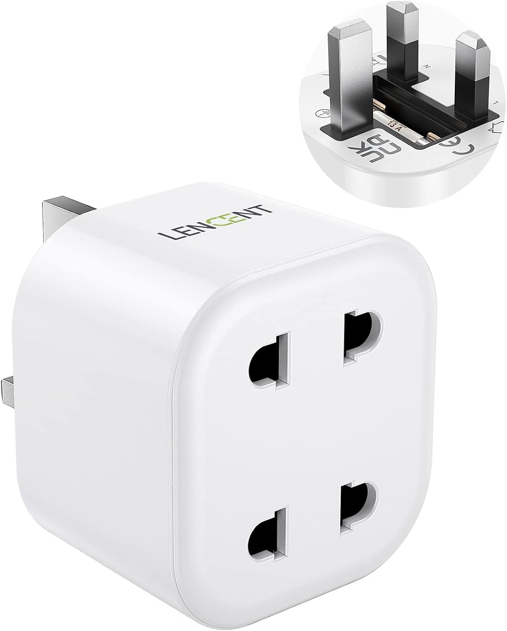 LENCENT UK 2 Pin to 3 Pin Shaver Plug Adaptor 13A Fuse USB Compatible