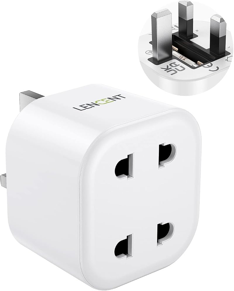 LENCENT UK 2 Pin to 3 Pin Shaver Plug Adaptor 13A Fuse USB Compatible