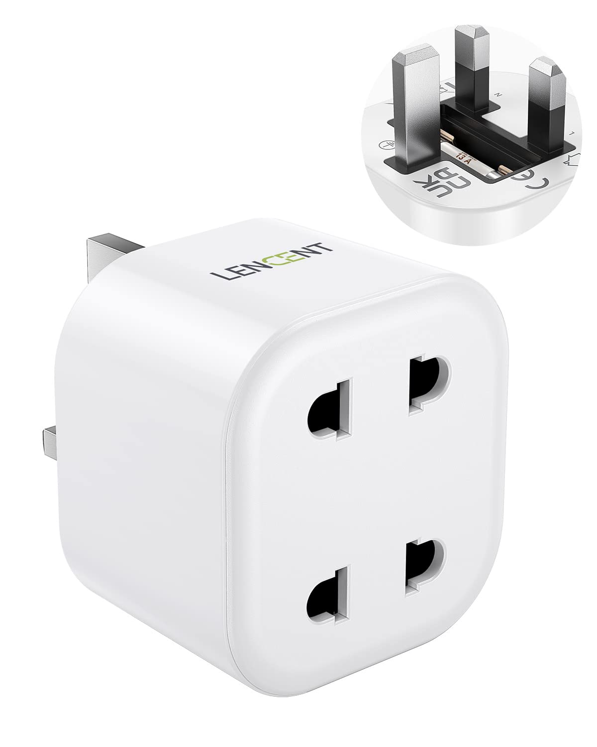 LENCENT Shaver Plug Adaptor, UK 2 Pin to 3 Pin 13A Fuse Adapter Plug Socket, Electric Shaver Razor Adapter Toothbrush Plug for Bathroom, 1 Pack