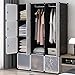 KOUSI Portable Closet Clothes Wardrobe Bedroom Armoire Storage Organizer with Doors, Capacious Sturdy, Black (6 Cubes 2 Hanging Sections)