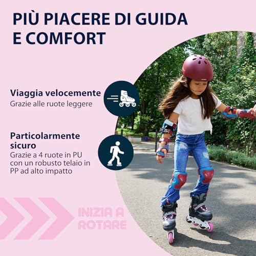 Pattini in linea Mia magnolia - misure 37-40 - Pattini in linea per bambini/ragazzi e adulti in più misure e colori - Pattini a rotelle regolabili fino a 4 misure - Pattini comodi e di stile