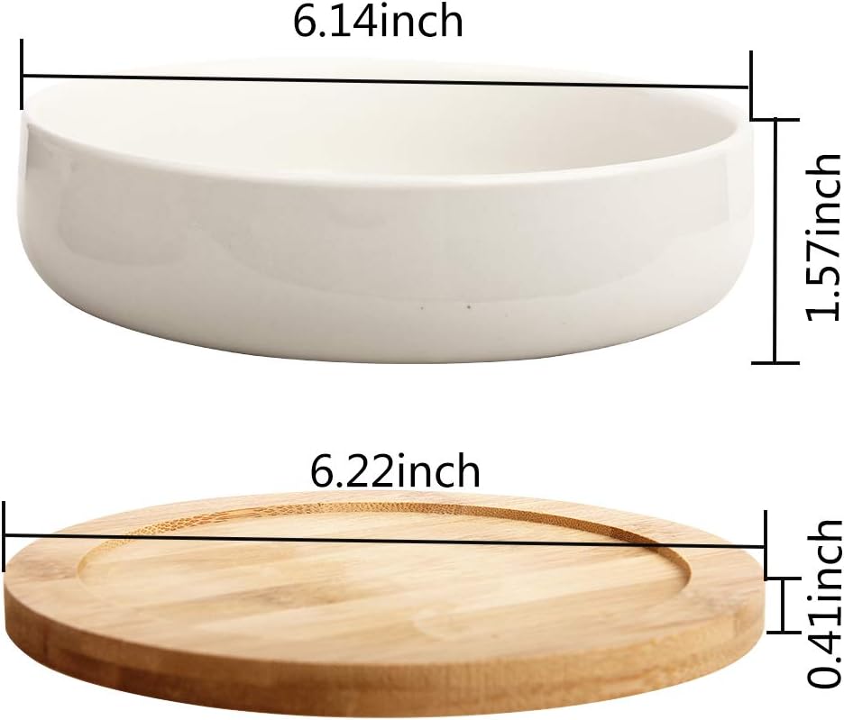 ZOUTOG Succulent Pots, 6 inch White Ceramic Flower Planter Pot with Bamboo Tray, Pack of 2 - Plants Not Included: Home & Kitchen