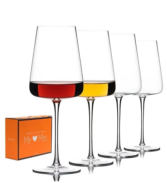 RED WINE GLASSES SET OF 4, PREMIUM CRYSTAL WINE GLASSES HAND BLOWN,20 OZ,THIN RIM,LONG STEM,PERFECT FOR RED OR WHITE,DAILY USE,UNIQUE WEDDING ANNIVERSARY OR BIRTHDAY GIFT