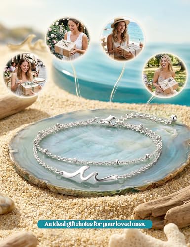KRFY Tobilleras de Plata Oro para Mujer Ajustable Tobillera Plata de Ley 925 Mujer Impermeable Tobillera Pulsera Tobilleras Joyería para Pies de Playa