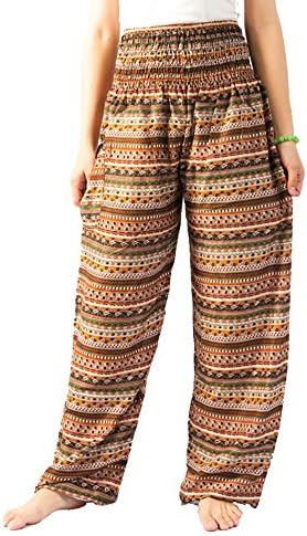 SALWARWAY Harem Pants Smock Waiat Style, Bohemian Stripe For Women 0-12 US Size (M, Brown)