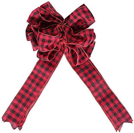 Home Lover Designs Christmas Tree Topper Red Black Buffalo Check Plaid Xmas/Holiday/Winter Wonderland Party Decoration Ornament Supplies