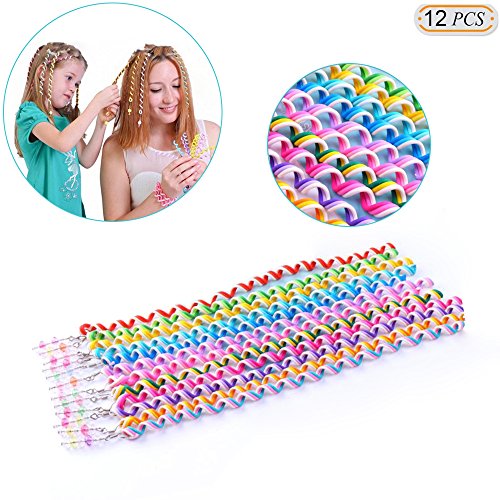 Click Here to See More Images Hisight 12pcs Spiral Hair Rope Women Girl Hair Styling Twister Clip Hair Headwear with Crystal Pendant DIY Braider Tool beaded Party Favor Hair Design Rainbow Roller Curler. (Trichromatic mixture)