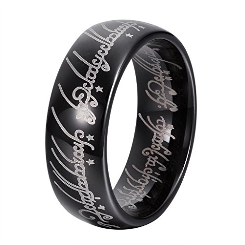 L-Ring 8MM Men's Tungsten Wedding Ring with Laser Pattern Lord of the Rings Thumb Rings, Size 7-14