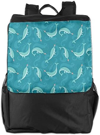 Blue Kawaii Narwhals Travel Casual Backpack Hiking Rucksack School Bag Daypack