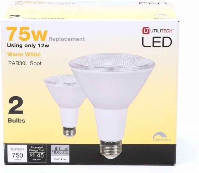 Utilitech 2Pack 12Watt (75W Equivalent) PAR30 Longneck Medium Base (E26) Warm