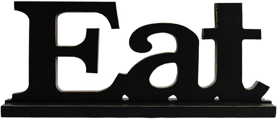 pix Eat Sign Decor morning view black wood eat decorative sign eat table sign standing cutout word decor wooden sitter tabletop words decor home kitchen decor
