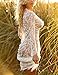 Gogoboi Sexy Women Deep V Neck Long Sleeve Lace Mesh Beach Cover Up See Through Maxi Dress (S)