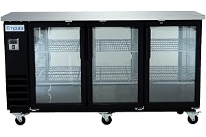 Empura 73" Back Bar Cooler Cabinet with 3 Swing Glass Doors | Commercial Refrigerator Fridge Beer Soda | 378 12 oz Bottles Capacity | 73.1”W x 24.4”D x 41.7”H,Stainless Steel Countertop, Black, 115v
