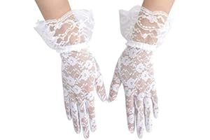 AISIBO Girls White Lace Gloves Women Ladies Elegant Short Sun Protection Lace Gloves, Princess Dress Gloves for Wedding Dinner Party