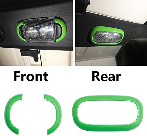 Green Front &amp; Rear Interior Roof Reading Light Cover Trim Guard for Jeep Wrangler 4 Door 2007-2016