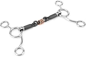Acouto Horse Bit, Horse Chew Stainless Steel Gag Bit with Black Steel Mouth, Snaffle Bits for Horses Double Jointed Wire Wrap