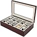 Tech Swiss Watch Box for 10 Watches Wood Finish XL Extra Large Compartments Fits 63mm Soft Cushions Glass Window