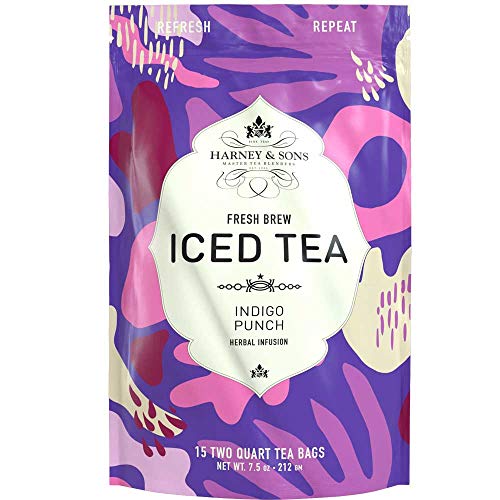 HARNEY & SONS INDIGO PUNCH HERBAL ICED TEA POUCHES, BUTTERFLY PEA FLOWER TEA, 15 COUNT (PACK OF 1)