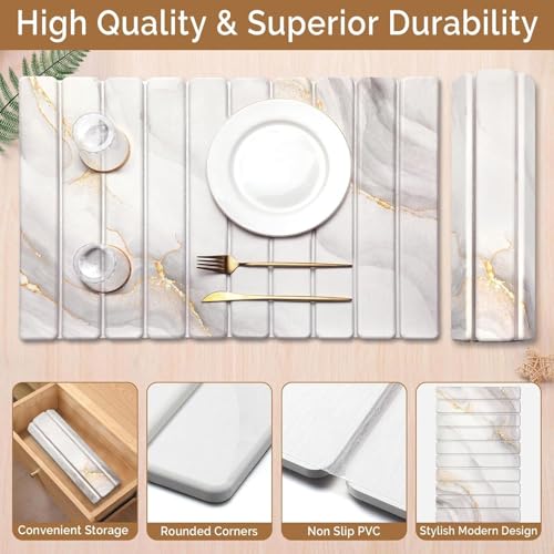2 PCS Large Stone Dish Drying Mat for Kitchen Counter,Quick Dry Stone Dishes Mats,Marbled Water Absorbing Diatomaceous Earth Drying Pad for Countertop Bottles Utensils Cups( 40*60*cm+10*20cm)