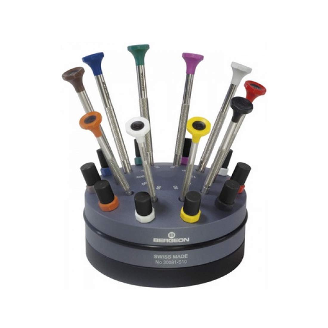 Bergeon 30081-S10 Ergonomic Set of 10pcs Screwdrivers on a Rotating Base