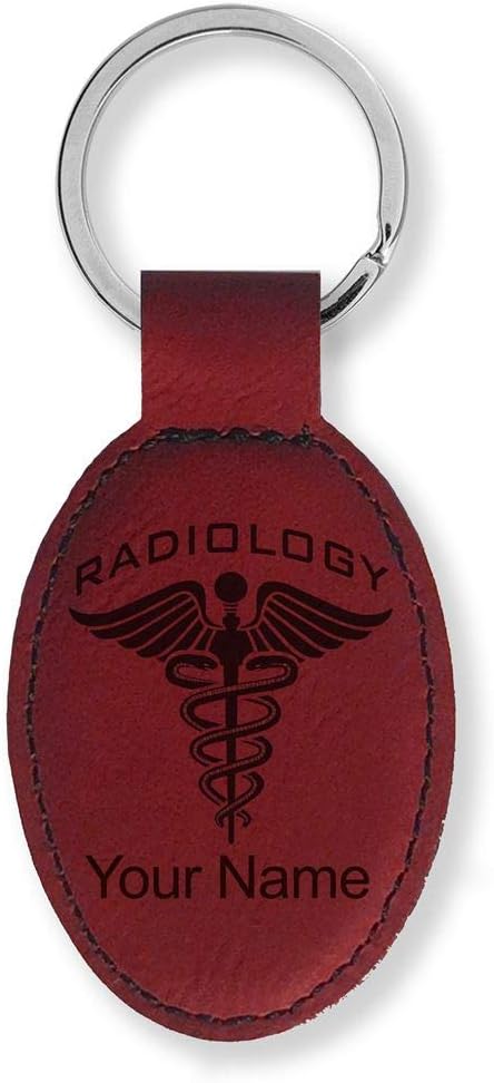 Oval Keychain, Radiology, Personalized Engraving Included (Burgundy)