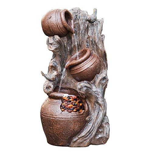 Smarten Arts Cascading Waterfall Garden Fountain with LED Lights Realistic Water Feature with Low Splash Design for Garden/Patio/Balcony/Lawn Pump Included