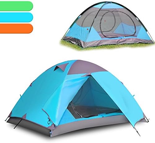 ANGIX Double Layer 2 Person Camping Tent Waterproof Backpacking Tents for 4 Seasons Hiking Hunting with Lightweight Carry Bag (Blue)