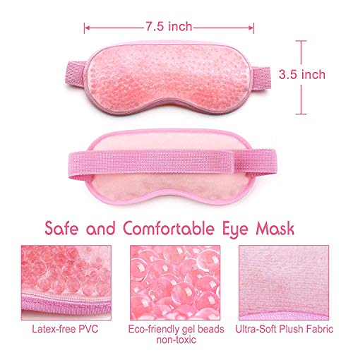 Gel Eye Mask, Hot Cold Therapy for Puffy Eyes, Dark Circles, Migraines, Headache Pain Relief, Adjustable Strap, Soft Fabric, Reusable, Soft Fabric Backing
