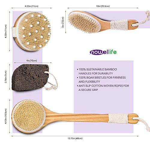 Dry Brushing Body Brush Set Bamboo Handles Natural Boar Bristle