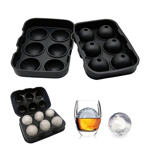 Wosweet Ice Cube Tray Mold - Black Silicone Ice Ball Maker With 6 X 4.5cm Round Ice Ball Spheres for Whiskey, Cocktails & Bourbon