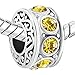 LuckyJewelry Filigree Charm Yellow Crystal November Birthstone Spacer Round Beads Fit Charms Bracelet