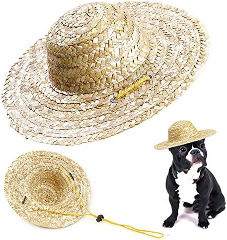 Kawayi 桃 かわいい麦わら帽子のペットの犬猫調整可能なストラップファーマーキャップ春夏クリエイティブパーティー撮影手作り織りペットキャップ