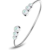 YUNKAI Opal Bangle for Women Sterling Silver, Adjustable Round Opal Bangle Bracelet Minimalist Cuff 6 Stone Bracelet October Birthstone Jewelry Gift for Birthday Christmas Mothers Day