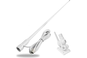 HYSHIKRA Fiberglass Marine Antenna, VHF 156-163Mhz White 43Inches Boat Antenna with Adjustable Fixed Bracket Mount Base 4.5Me