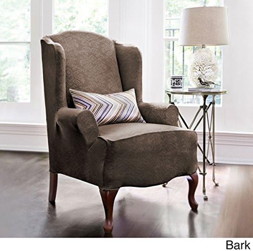 Urbanlife Sure Fit Stretch Pique Shorty Studio Sized Wing Chair Slipcover Damask