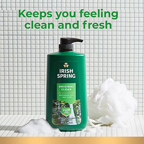 IRISH SPRING ORIGINAL MOISTURIZING BODY WASH FOR MEN, 24-HOUR FRESH, FACE AND BODY WASH, BIODEGRADABLE INGREDIENTS, PARABEN FREE, COOL FRESH SCENT, 30 FL OZ PUMP BOTTLE
