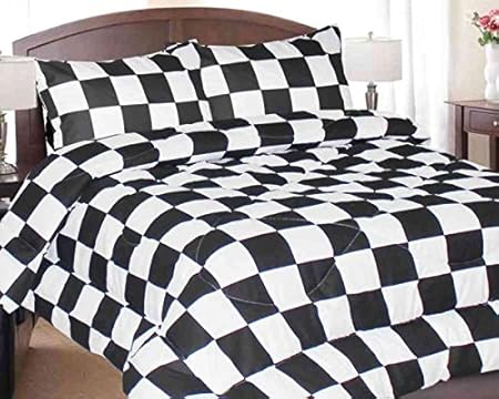 Amazon Com 7 Pc Bed In Bag Set Black And White Checkered Flag