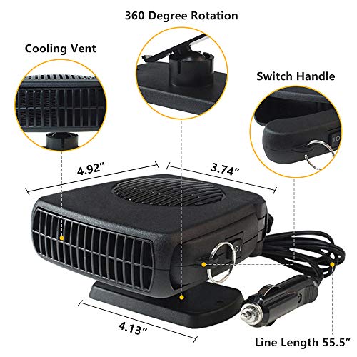 Car Heater - Portable Car Defrost Defogger 12V Auto Electronic Heater Fan Fast, 2 in 1 Heating/Cooling Function 3-Outlet, Plug Adjustable Thermostat in Cigarette Lighter Heater - Thumbnail 4