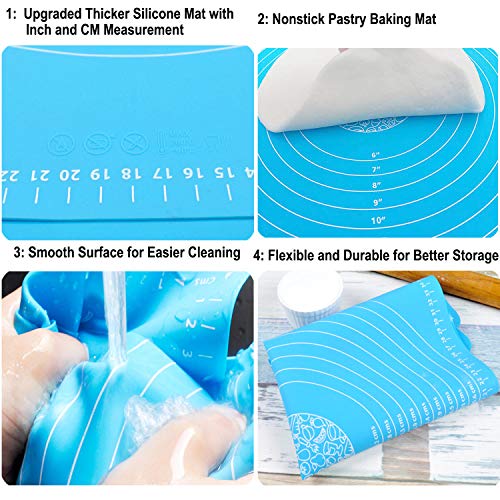 Silicone Baking Mat 20" x 16" for Pastry Rolling with Measurements, Liner Heat Resistance Table Placemat Pad Pastry Board, Thick Reusable Nonstick Silicone Pastry Mat for Pizza Cake Fondant Pie Crust