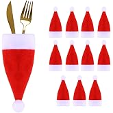 Sudaporn Christmas Santa Hat Silverware Storage Bag for Fork Knives Xmas Party Dinner Utensil Organizers Decoration Supplies Tableware Holder for Christmas Party Spoon Organizer Bag 12 Pcs