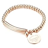 COCO Park Stainless Steel Rose Gold Bead Ball Chain Cuff Bangle Charm Pendant Lady Bracelet 6 2/8 Inch