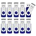 MOSDART USB2.0 16GB Flash Drive, Swivel Design with LED Indicator, Keychain Loop, FAT32 Memory Stick for Data Storage, Blue(Pack of 10)