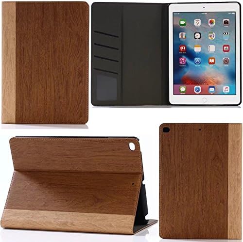 New iPad 9.7 inch 2017 Case Stand Book Type Card Solt Case With [Auto Sleep/Wake Function] Full Protect Wood Grain Leather Cover For Apple New iPad 9.7 inch 2017 (Brown)