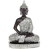 LARGE Thai Silver Finish Sitting Buddha Ornament Statue H34cm