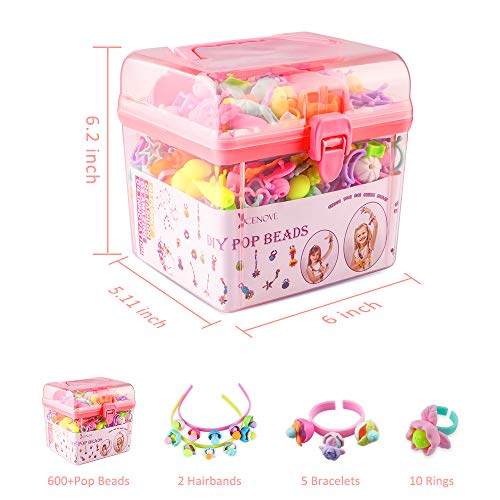 Little Girls Toys for Age 3 4 5 6 Pop Beads 600 Pcs Jewelry Making Gifts Arts and Crafts for Kids Necklace and Bracelet and Ring Creativity DIY Set